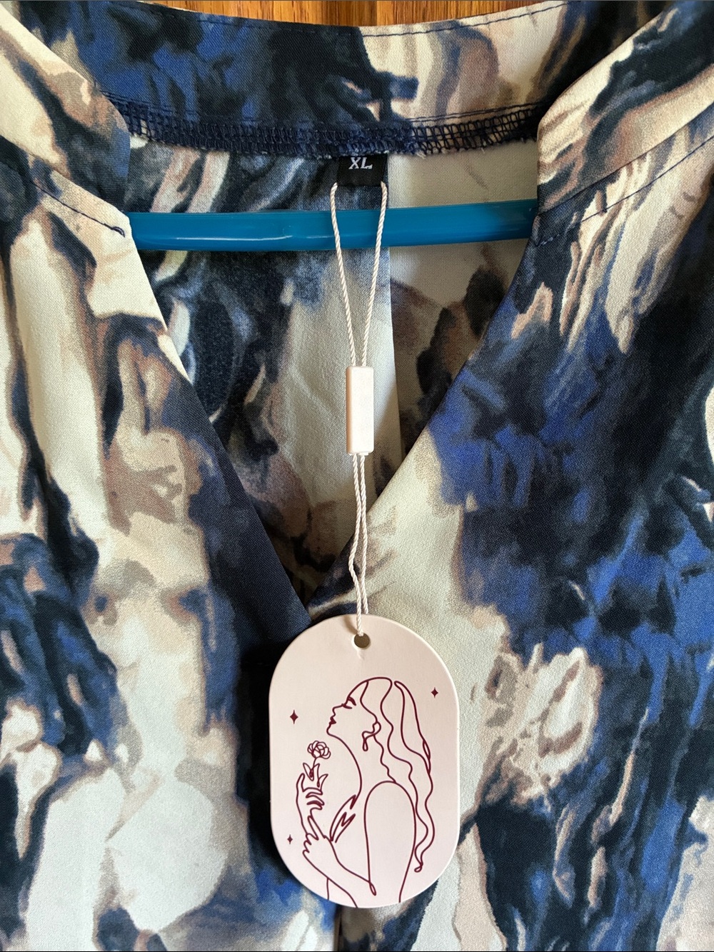 Amazon Women's Midi Dress in Blue, White, Tan Abstract Print - Picture 2 of 6